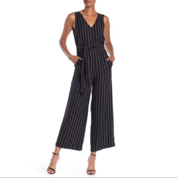Max Studio Black Striped Wide Leg Jumpsuit - Picture 2 of 8